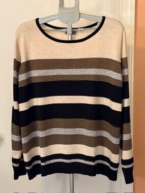 Joseph A. Horizontal Stripe Long Sleeve Knit Sweater - Neutral Earth Tones ~NWT~